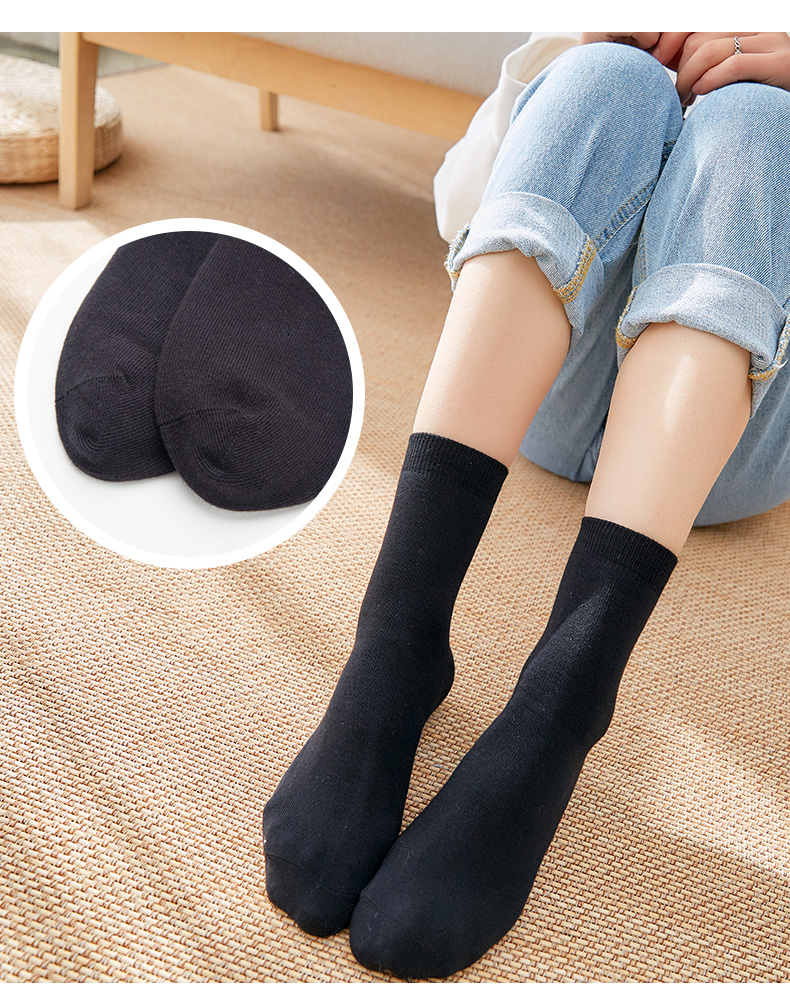 Vớ cotton nguyên chất Hengyuanxiang vớ nữ ống mùa thu và mùa đông 100% cotton vớ khử mùi thấm mồ hôi nữ mùa đông đen vớ