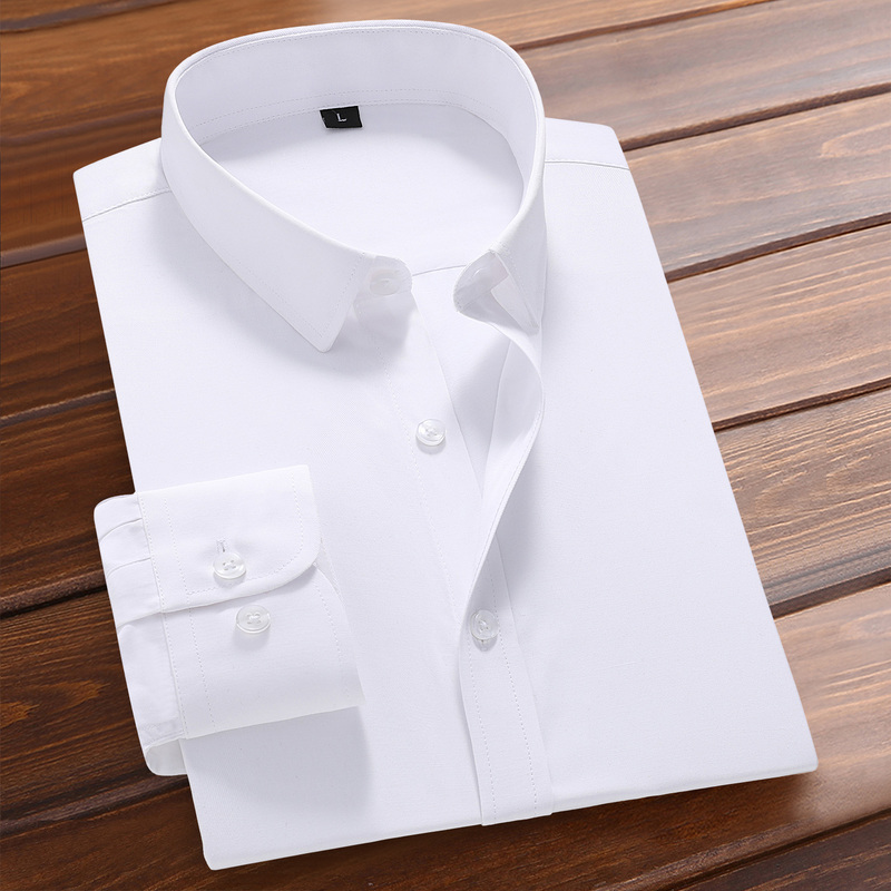 Spring and Autumn Men's Long-Sleeved White Shirt Business Formal Wear Fleece-Lined Workwear Suit Shirt Wedding Interview Work Clothes