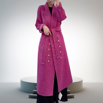 Silk rabbit velvet long slim woolen coat factory direct sale