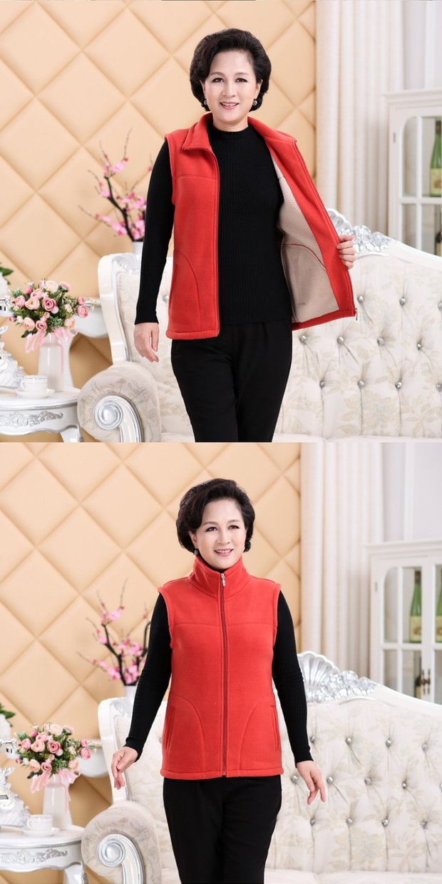 Mùa xuân và mùa thu áo khoác giữa và tuổi già kích thước lớn áo len lông cừu mẹ áo đứng cổ áo vest vest kích thước lớn áo khoác cho người trung niên