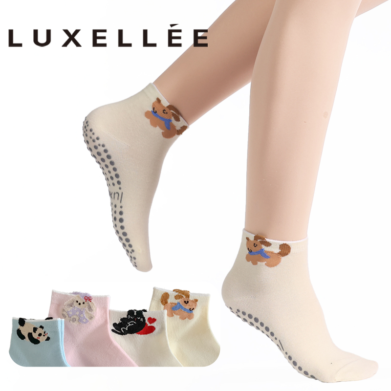 Cartoon Kitten and Puppy Pilates Socks Yoga Short Non-Slip Socks Gripsocks