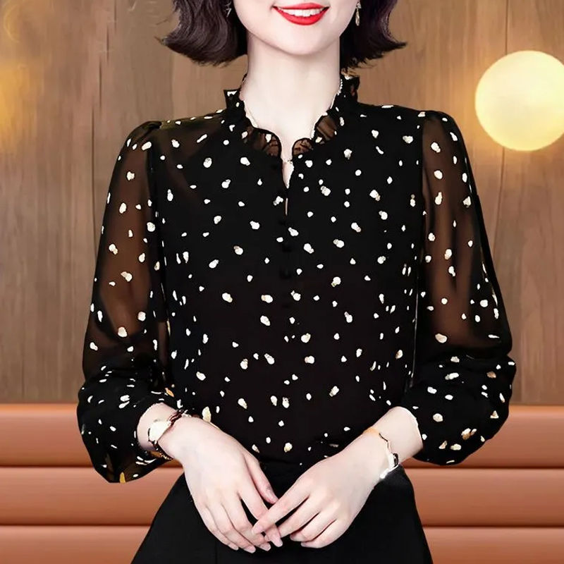 High-End Glass Silk French Print Long-Sleeved Shirt for Women, New Style, Versatile, Loose-Fitting, Stylish Outerwear Top High-End Glass Silk French Print Long-Sleeved Shirt for Women, New Style, Versatile, Loose-Fitting, Stylish Outerwear Top