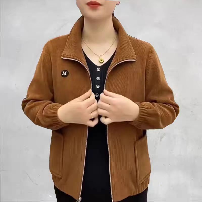 Mother's Clothing Spring and Autumn New Corduroy Jacket Plus Size Middle-Aged and Elderly Loose Casual Jacket Petite Versatile Top