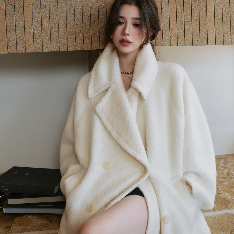 Org Peru Imported Suli Loose Casual Chanel-Style Mid-Length Handmade Double-Sided Wool Coat W Org Peru Imported Suli Loose Casual Chanel-Style Mid-Length Handmade Double-Sided Wool Coat W