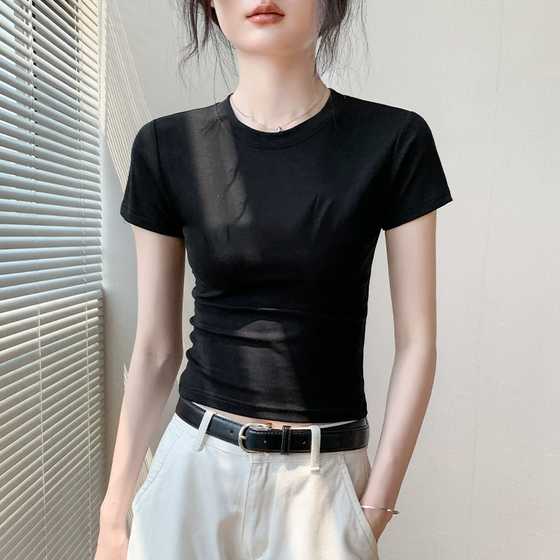 "Summer solid fitted short sleeve T-shirt"