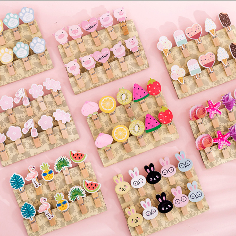 Korean ins girl heart net red photo wall decoration hemp rope small wooden clip creative diy color hanging photo clip