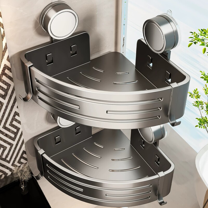 Japanese Suction Cup Storage Rack for Bathroom, No-Drill Wall-Mounted Storage Triangle Shelf for Washbasin