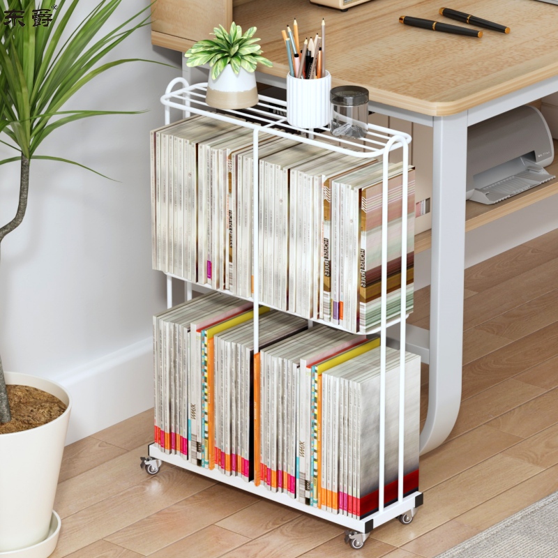 Bookshelf Next to the Desk, Movable under the Table, Simple Narrow Gap Small Bookcase, Children's Floor-Standing Bay Window Book Storage Rack