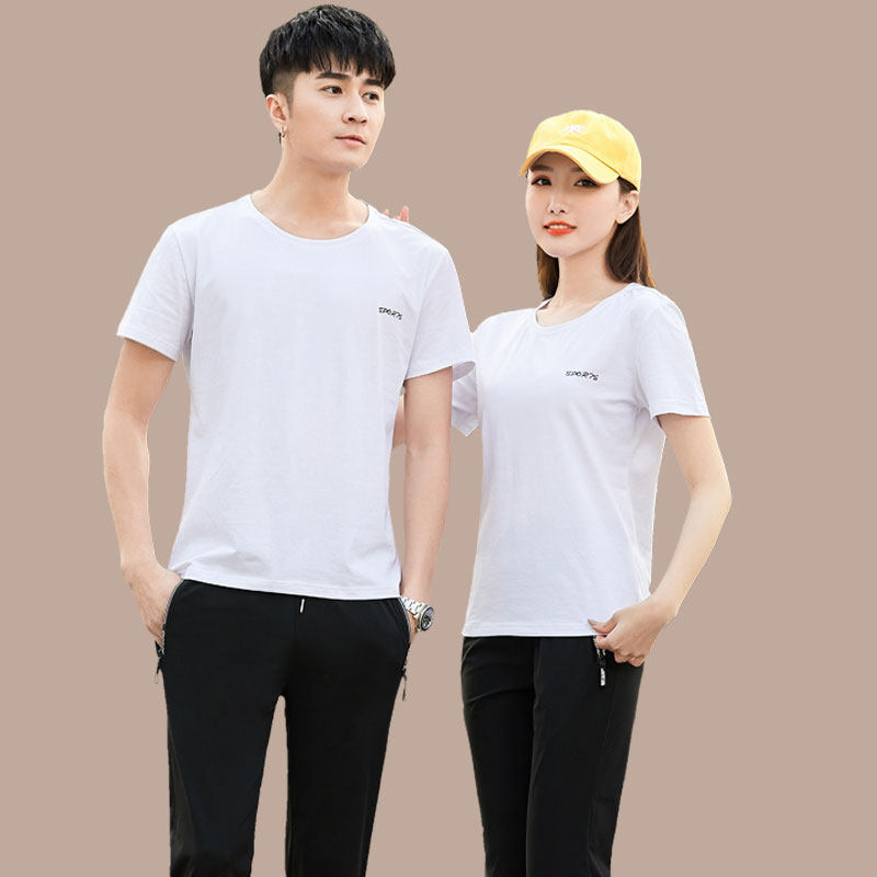 2022 New Summer Couple Wear Sports Suit Men's Pure Cotton Short-sleeved T-Shirt Trousers Women's Casual Running Wear Custom T