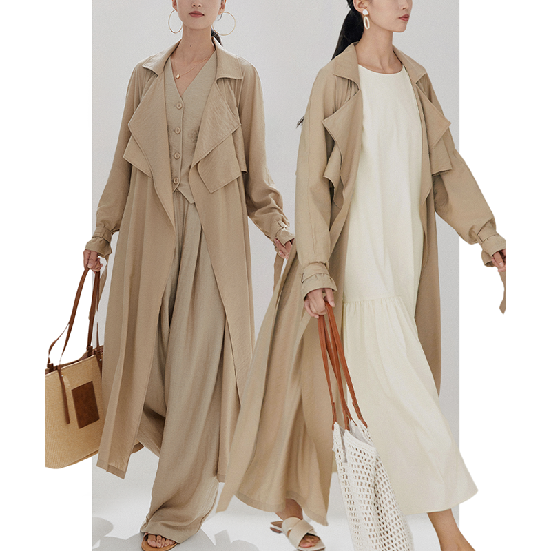 Хаки осеннее тонкое ретро trench coat, британский стиль, городской стиль