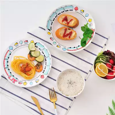 Cartoon plate creative household plate set Nordic breakfast plate Ceramic deep plate Bowl spoon plate set tableware set