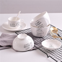 Creative simple tableware Nordic breakfast bowl letter coffee cup Set Square Bowl ceramic seasoning plate Rice Bowl