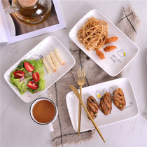 Creative ceramic plate long square plate breakfast plate simple household dish cake snack dish Sushi pan climate plate