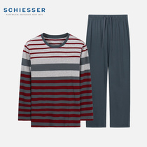 Schiesser Shuja Home Conserved Mens Spring Autumn Season In Thick Pure Cotton Round Collar Long Sleeve Sleeping Suit Suit Casual Wear