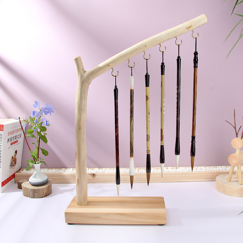 中国美術　唐木筆架　毛筆17本付　美品　唐木　「文房具*木工芸*中国美術」Y1236-JE : QinXingBaiHuoDian Chinese Copying Crafts Calligraphy