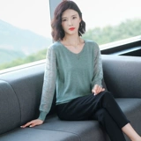 Лонгслив, осенняя тонкая кружевная трикотажная футболка для матери, V-образный вырез, коллекция 2022