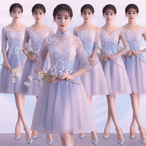 Платье подружки невесты, короткое вечернее платье, 2020, в корейском стиле, осеннее, по фигуре
