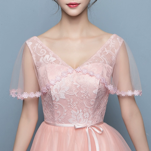 Длинное розовое платье подружки невесты, средней длины, 2020, осеннее, для подружки невесты, в корейском стиле