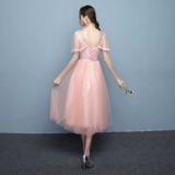 Длинное розовое платье подружки невесты, средней длины, 2020, осеннее, для подружки невесты, в корейском стиле