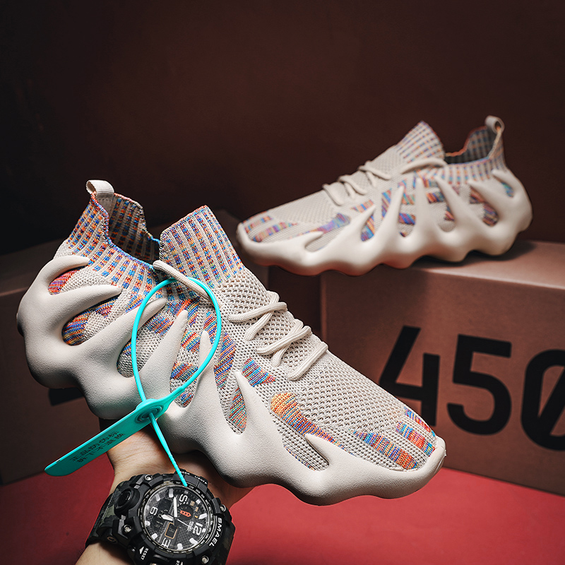 Spring Coconut Men's Shoes 450 Sports Spring Autumn Breathable Mesh Shoes Casual Eight Paws Fish Putian Volcano Flying Knit Socks Shoes