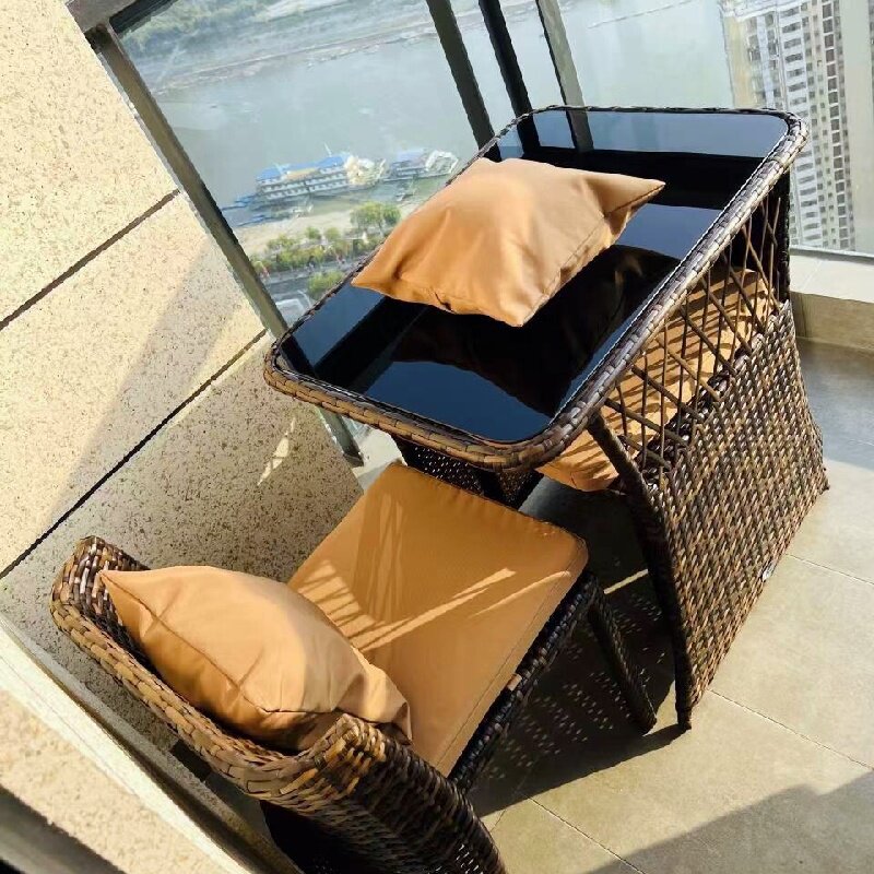 Purple Leaf Balcony Small Table And Chairs Combined Creative Casual One Table Two Chairs Casual Chair Tea Table Reading Rattan Chair Three Sets-Taobao
