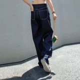 Джинсы, летние утепленные штаны, свободный прямой крой, высокая талия