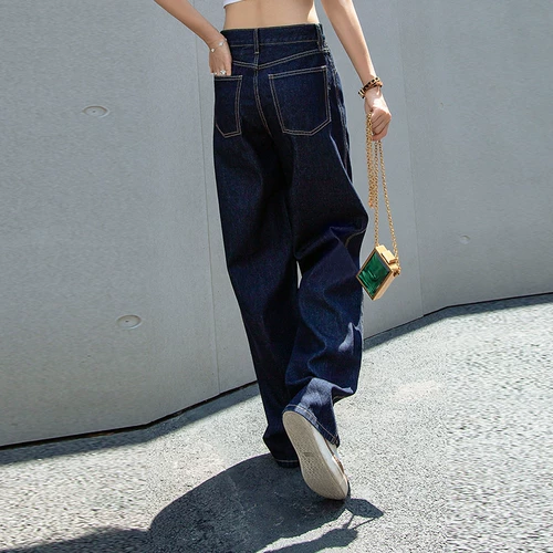 Джинсы, летние утепленные штаны, свободный прямой крой, высокая талия