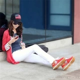 Джинсы, белые цветные штаны, эластичный приталенный осенний карандаш, средняя посадка, в корейском стиле