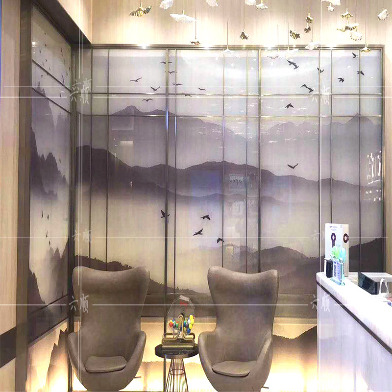 Clip Silk Glass Art New Chinese Clip Juan Landscape Painting Partition Background Screen Xuanguan Clip Rubber Silk Steel-silken