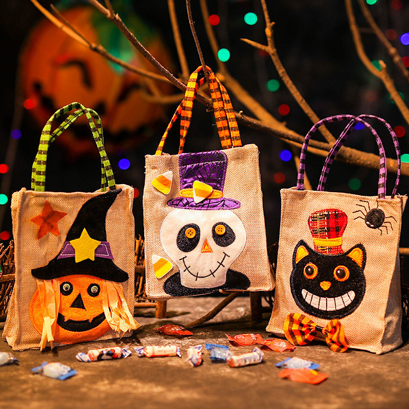 Retro Halloween Candy Bag Burlap Show Flower Candy Bag Gift Gift Bag Ghost Festival Pumpkin Skull Candy