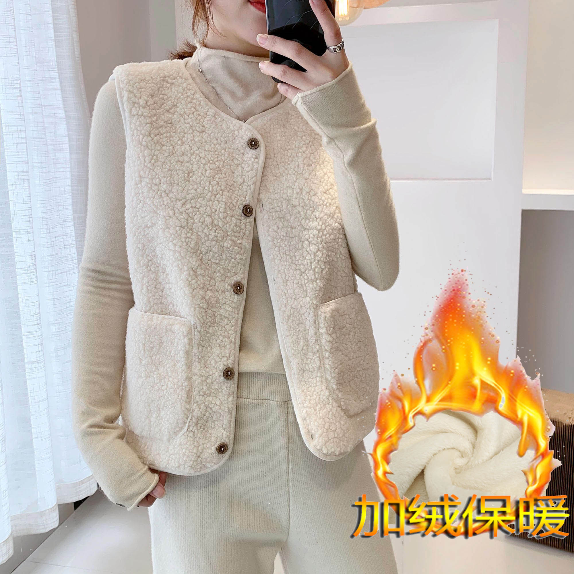 2023 autumn and winter new Korean version of lamb fur integrated waistcoat waistcoat with thickened jacket female vest waistcoat outside wearing-Taobao