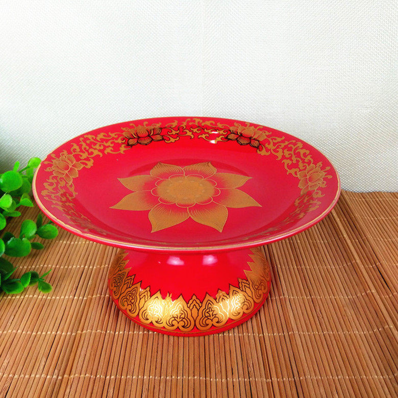 Ceramic fruit plate is true gold red and digitized lotus fruit disc high-foot lotus fruit plate Buddha fruit disk