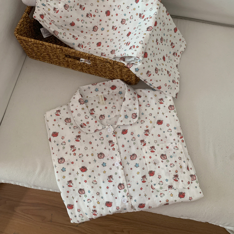 Apple Star a Pure Cotton Double-Layer Gauze Pajamas for Women, Spring and Autumn Long-Sleeve Set, Loungewear That Can Be Worn Outside