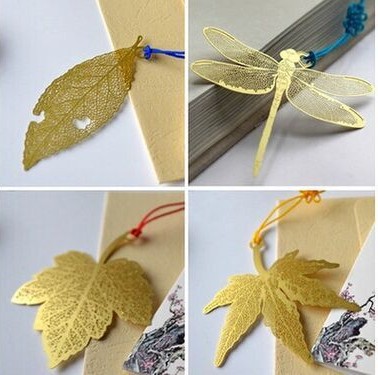 Creative fine golden fine print Leaf Vein Metal Bookmark Ultra Slim Hollowed-out Stainless Steel Dragonfly Maple Leaf Bookmark