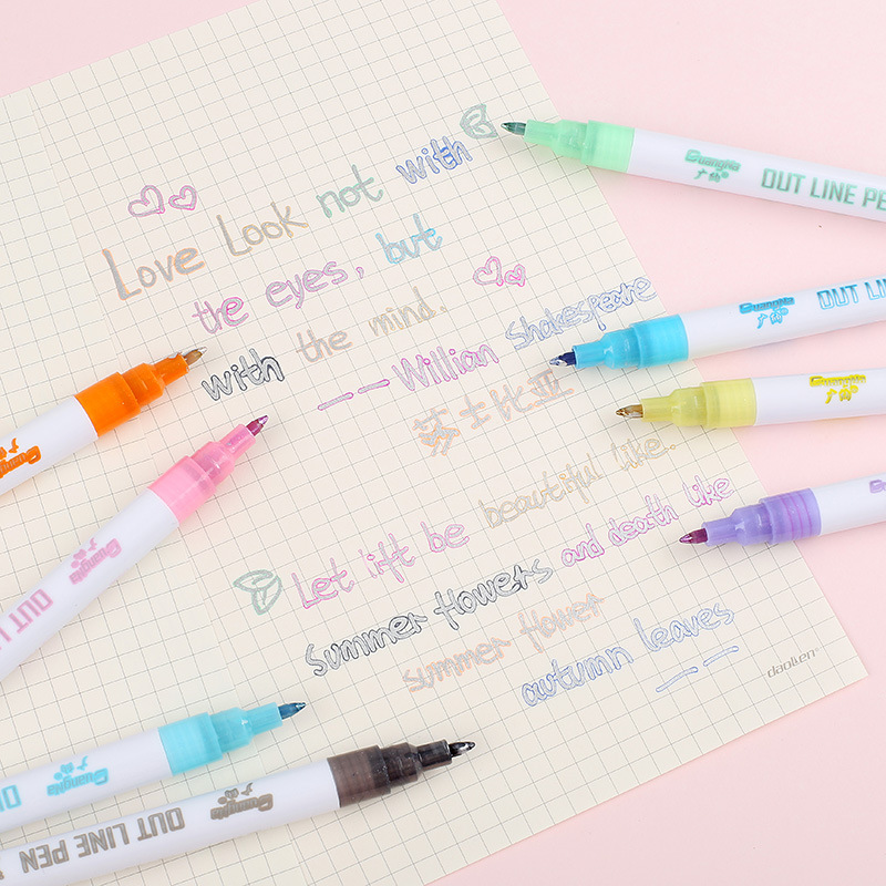 Hand ledger DIY hand Transcript Decorative Double Line Pen Title Color Greeting Card Poster Mark Pen Metal Mark Contour Pen