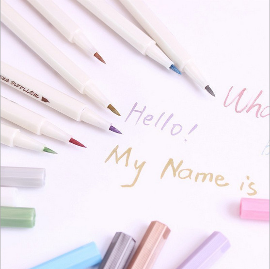 Black card smooth surface color soft brush diy metal paint pen small letter album hand account brush head white super bright pen