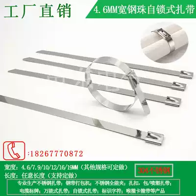 Any length metal cable tie 4 6MM wide steel ball 304 stainless steel self-locking cable tie for marine cable packing tape