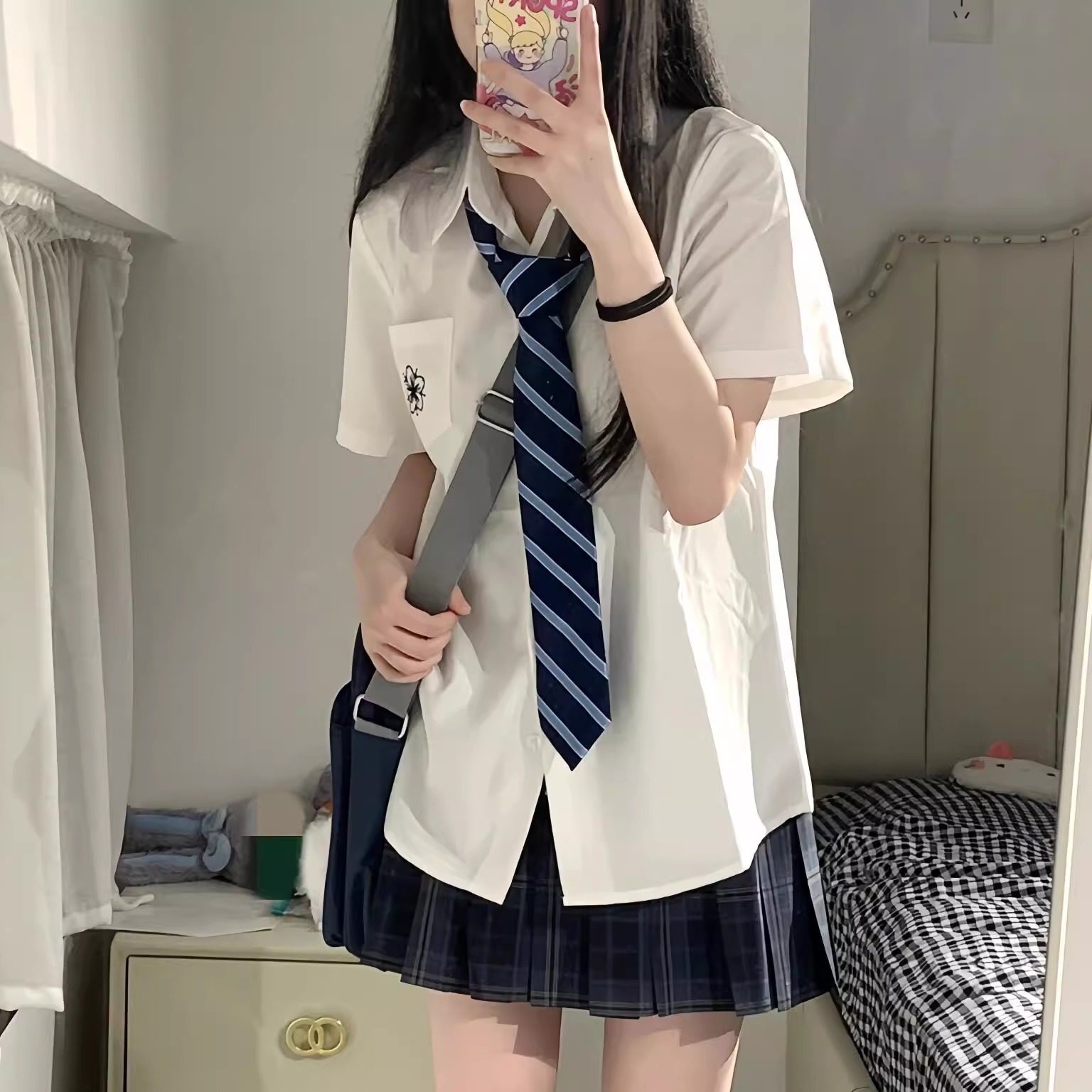 Authentic Tsugawa JK uniform set school supply original plaid skirt half skirt college style summer style pleated skirt waist cinching