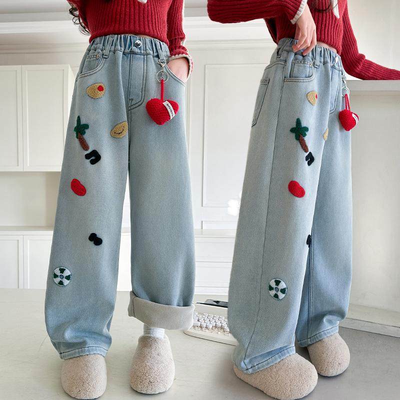 女童冬款毛巾绣牛仔裤👖到底有多保暖?2026年冬季时尚爆款了解一下!