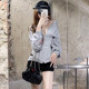 Early autumn new niche fashion foreign style thin hooded long-sleeved strap waist gray cardigan sweater women G0776