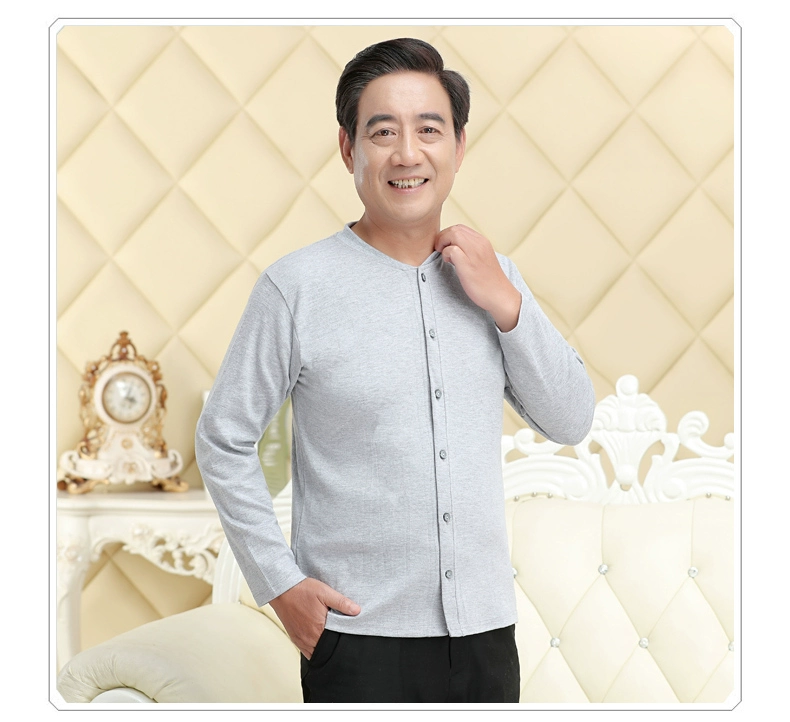 Quần áo trung niên và cổ điển mùa thu nam khóa cotton đơn áo sơ mi nhiệt đồ lót cardigan áo len cotton cũ nam ao giu nhiet nu