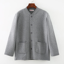 Large size middle-aged and elderly mens thermal underwear quilted thickened pure cotton three-layer dad buttoned cardigan top autumn and winter