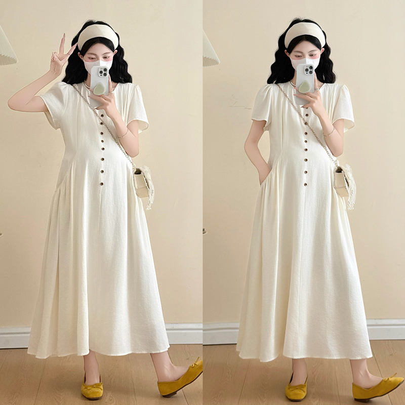 Maternity Wear 2026 New Style Elegant Purple Dress for Women, Summer High-End Slimming Long Dress with Pockets