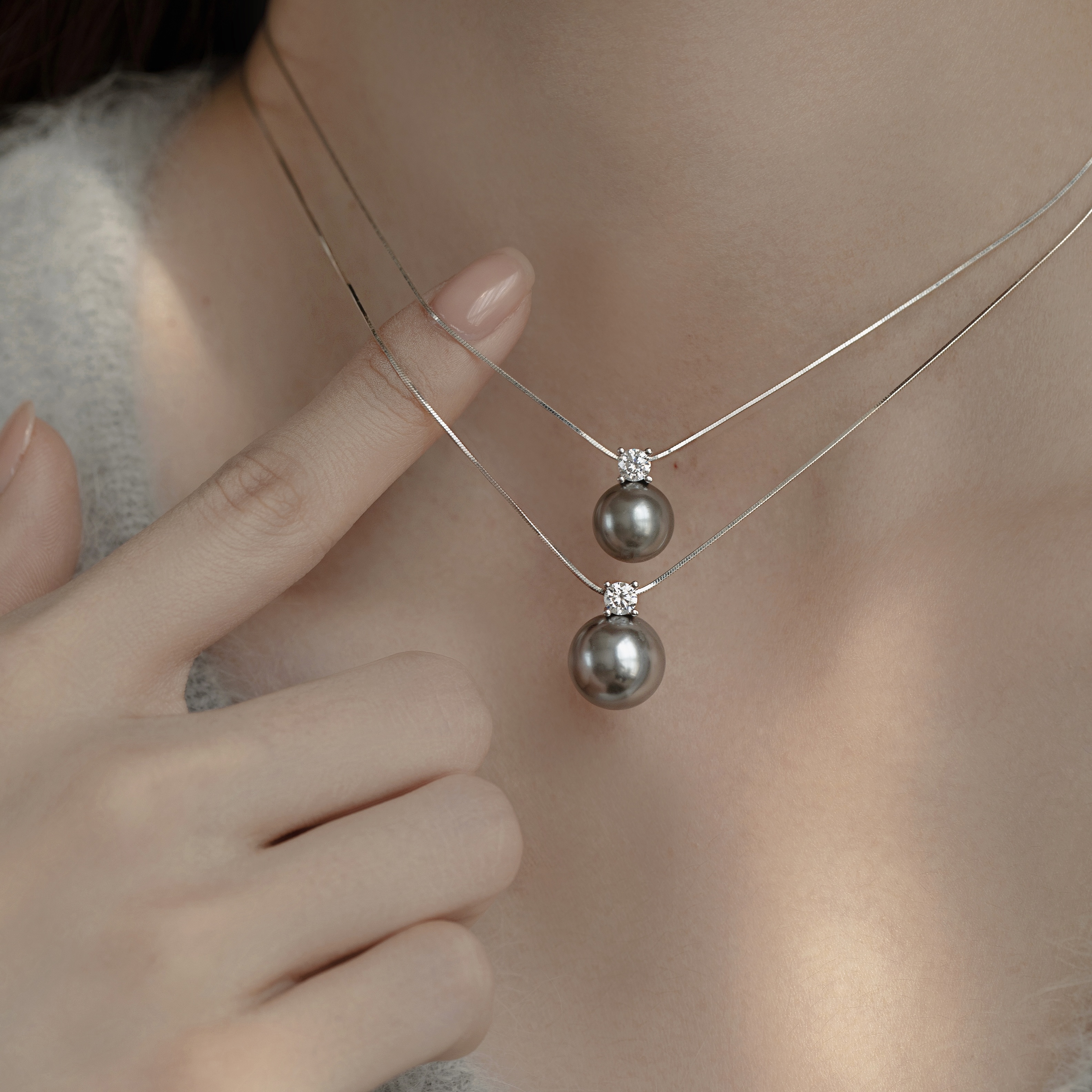 Imported Schist Pearl Necklace Pure Silver Necklace Laminated Jewelry Snake Bone Chain Gift Sending Girlfriends Light Extravagant and Extravagant Accessories-Taobao