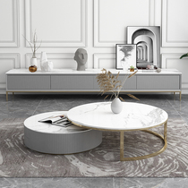 Light Extravagant Rock Plate TV Cabinet Tea Table Combination Round Small Family minimalist storage Nordic light lavish modern minimalist tea table