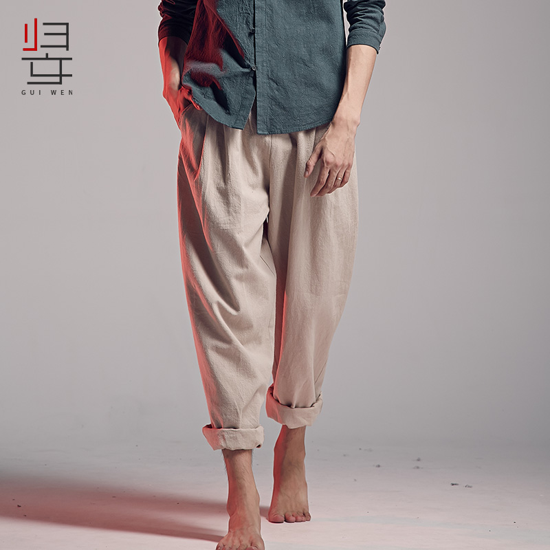 Quần âu nam quần lửng ống rộng quần nam cà rốt 2019 xuân hè hè phong cách Trung Quốc cotton và vải lanh quần nam - Crop Jeans quần nam đẹp