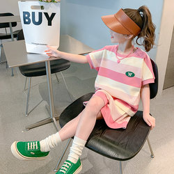 Girls Summer Wear Set 2024 New Korean Style Western Style Children's Summer Girl Little Girl Internet Celebrity Fashionable Children's Clothing Set two-piece