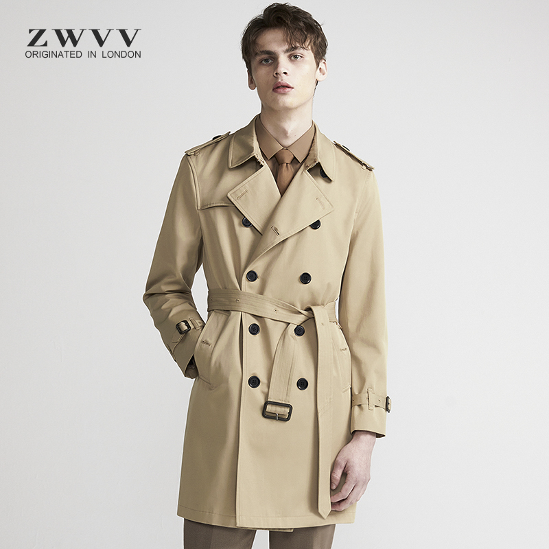 2025 весенне-осенняя новая мужская ветровка средней длины, приталенный тренч, мужская куртка, модная повседневная ветрозащитная куртка в британском стиле