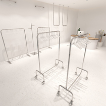 Clothing Store Show Shelf Display Shelving Style Hanging Clothes Pole Stainless Steel Wire Drawing Silver Male And Female Clothing Store Middle Island Plus Wheels