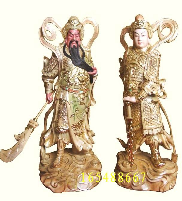 Made-to-order log color finely carved light color drawing gold Jialan Weituo Jialan Bodhisattva Weituo Bodhisattva 48CM